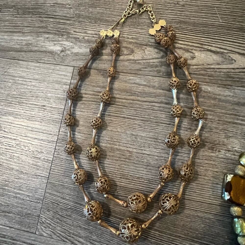 Vintage Gold and Brown Multi-Strand Necklace Set - Picture 4 of 7